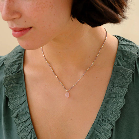 Ketting wishing rozenkwarts zilver