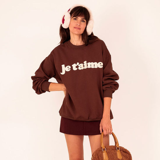 Comfortabele Sweater met Witte Tekst "Je t’aime" – Casual Chic