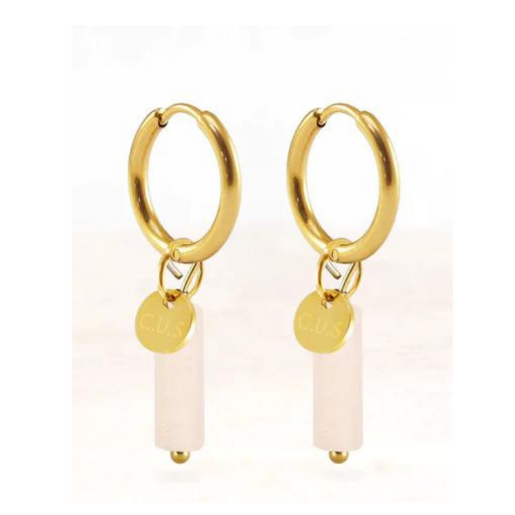 stainless steel oorbellen goud milky quartz - conceptstore Liefs uit Zierikzee