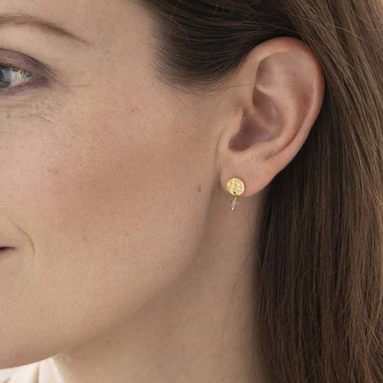 Mini Coin Blauer Achat Goldohrringe