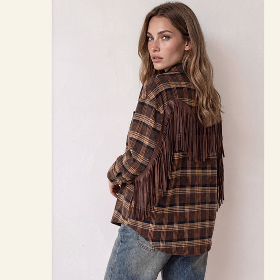 Blouse ruit franje bruin - conceptstore Liefs uit Zierikzee 