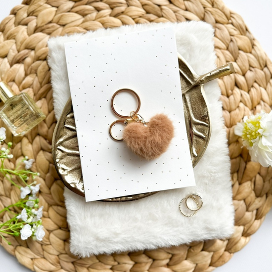 Sleutelhanger fluffy bruin hart