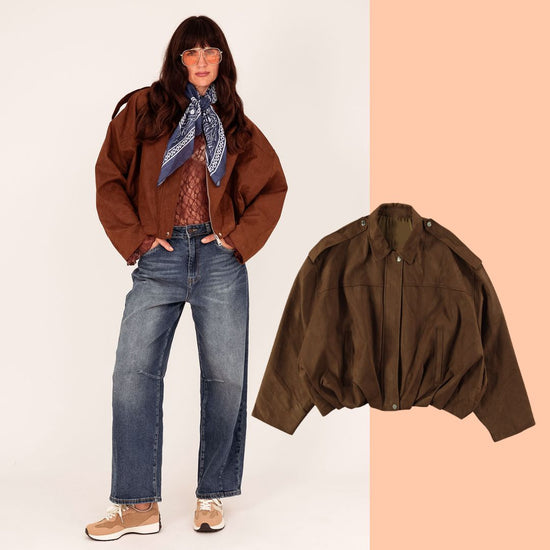 Kort Suède Jasje met Kraag – One Size – In Camel of Chocoladebruin