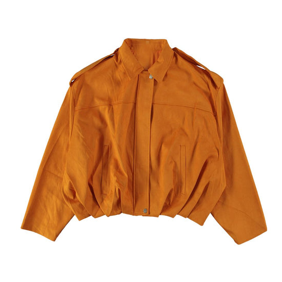 Kort Suède Jasje met Kraag – One Size – In Camel of Chocoladebruin