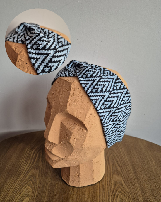 Haarband zwart lichtblauw print