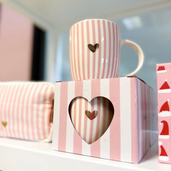 Mok roze strepen hartje