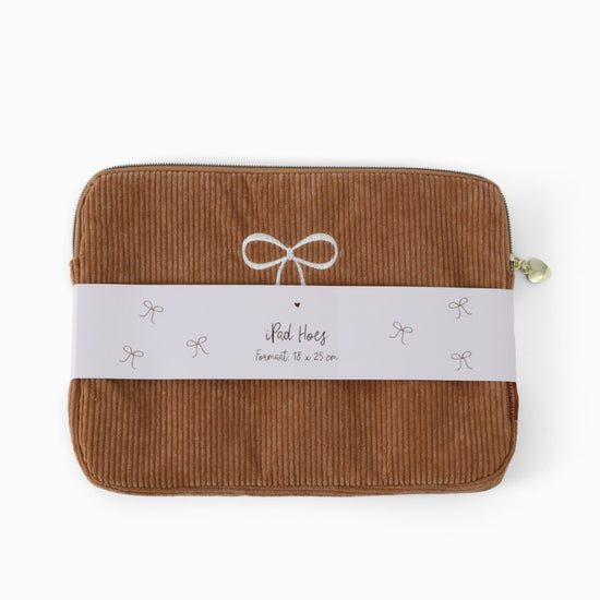 iPad Hoes | Beige Ribstof met Strik – Trendy Bescherming voor iPad & E-reader (18 x 25 cm)