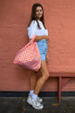 M reusable bag checkerboard pink orange
