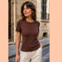 Shirt met ruffle randje - chocolate - Liefs uit Zierikzee