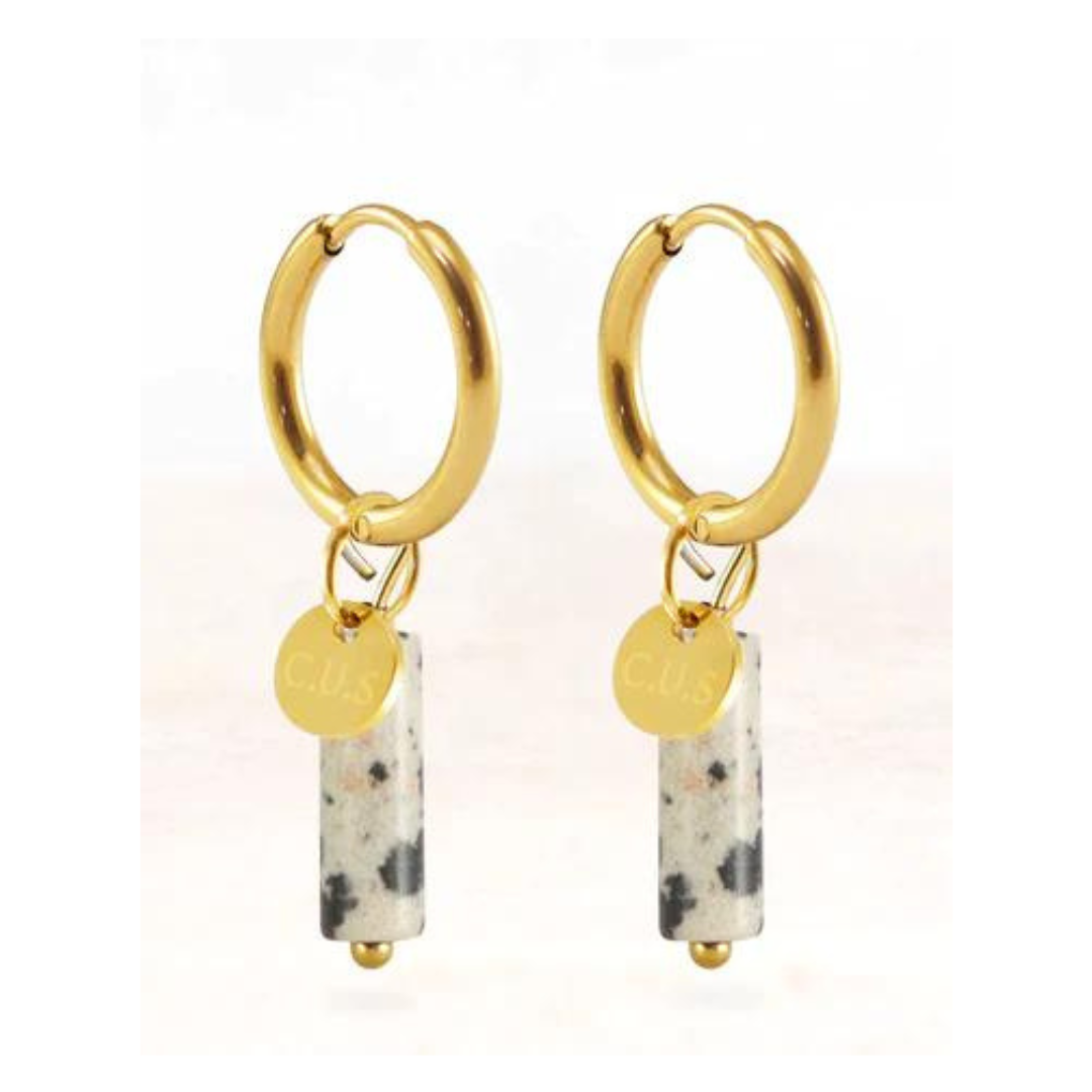 Stainless steel oorbellen goud dalmation stone - conceptstore LIefs uit Zierikzee 