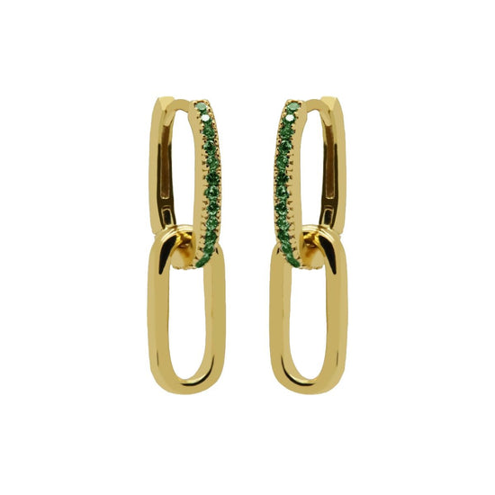 Plain Hinged Hoops Zirconia EMERALD GREEN Densely Goldplated