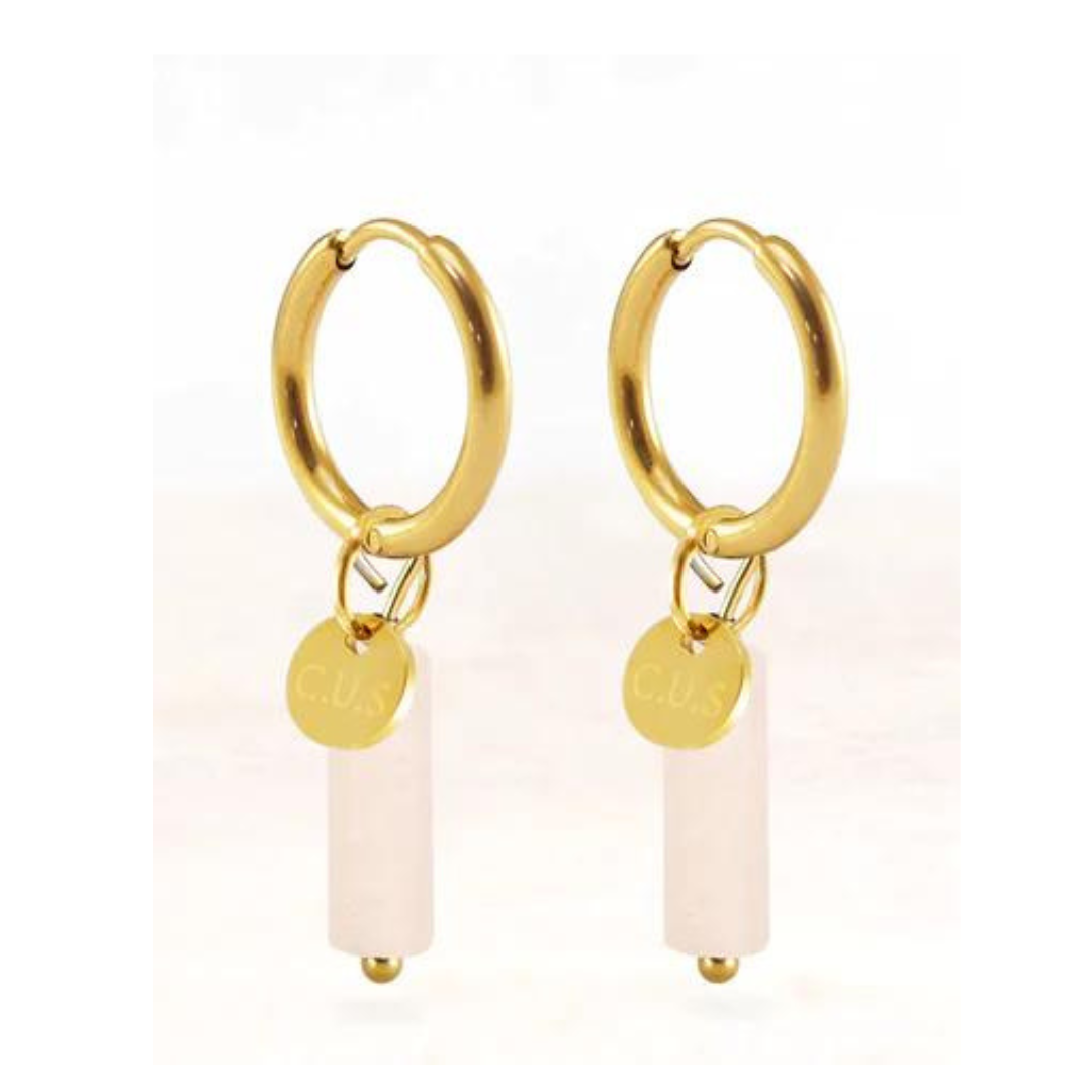 stainless steel oorbellen goud milky quartz  - conceptstore Liefs uit Zierikzee 