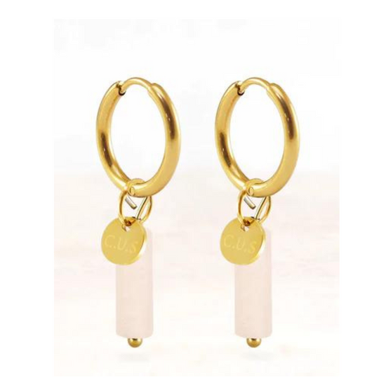 stainless steel oorbellen goud milky quartz  - conceptstore Liefs uit Zierikzee 