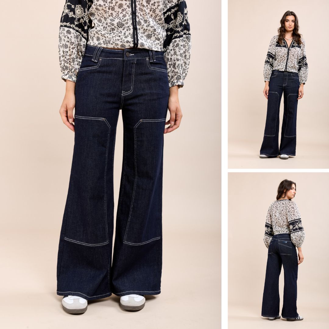 Wijde jeans met stiksels - conceptstore Liefs uit Zierikzee