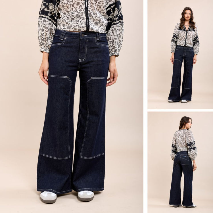 Wijde jeans met stiksels - conceptstore Liefs uit Zierikzee