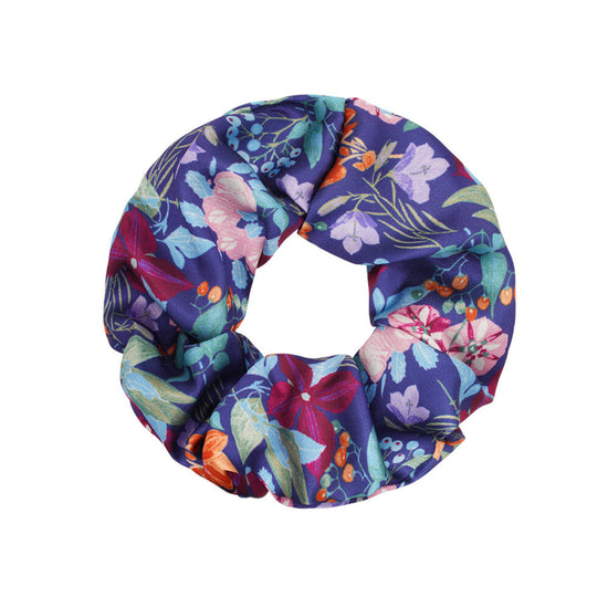 scrunchie bloemen paars - blauw